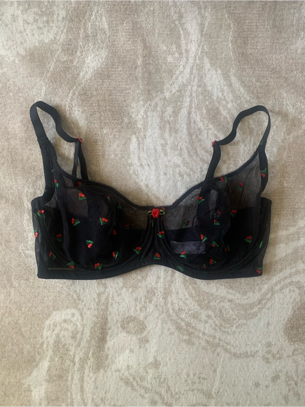 Parade Mesh Underwire Balconette Bra with Red Cherry Embroidery